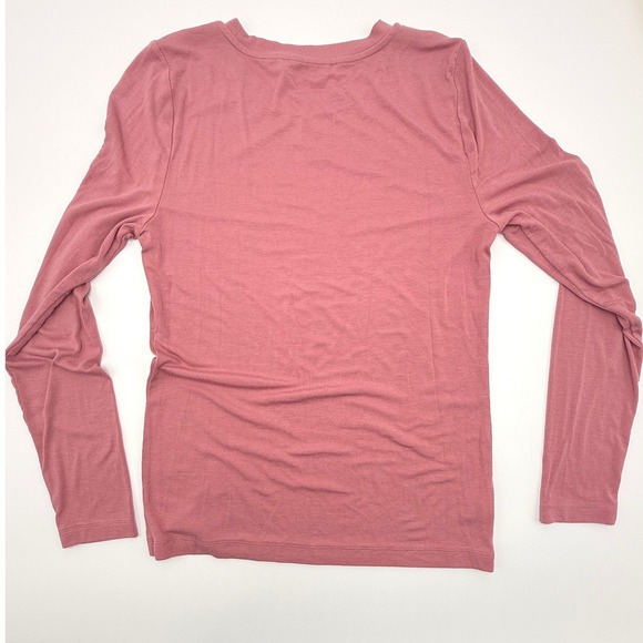 Loft Womens Ribbed Long Sleeve Tee Rose Pink Crew Neck Modal Blend Top Large - Picture 6 of 8